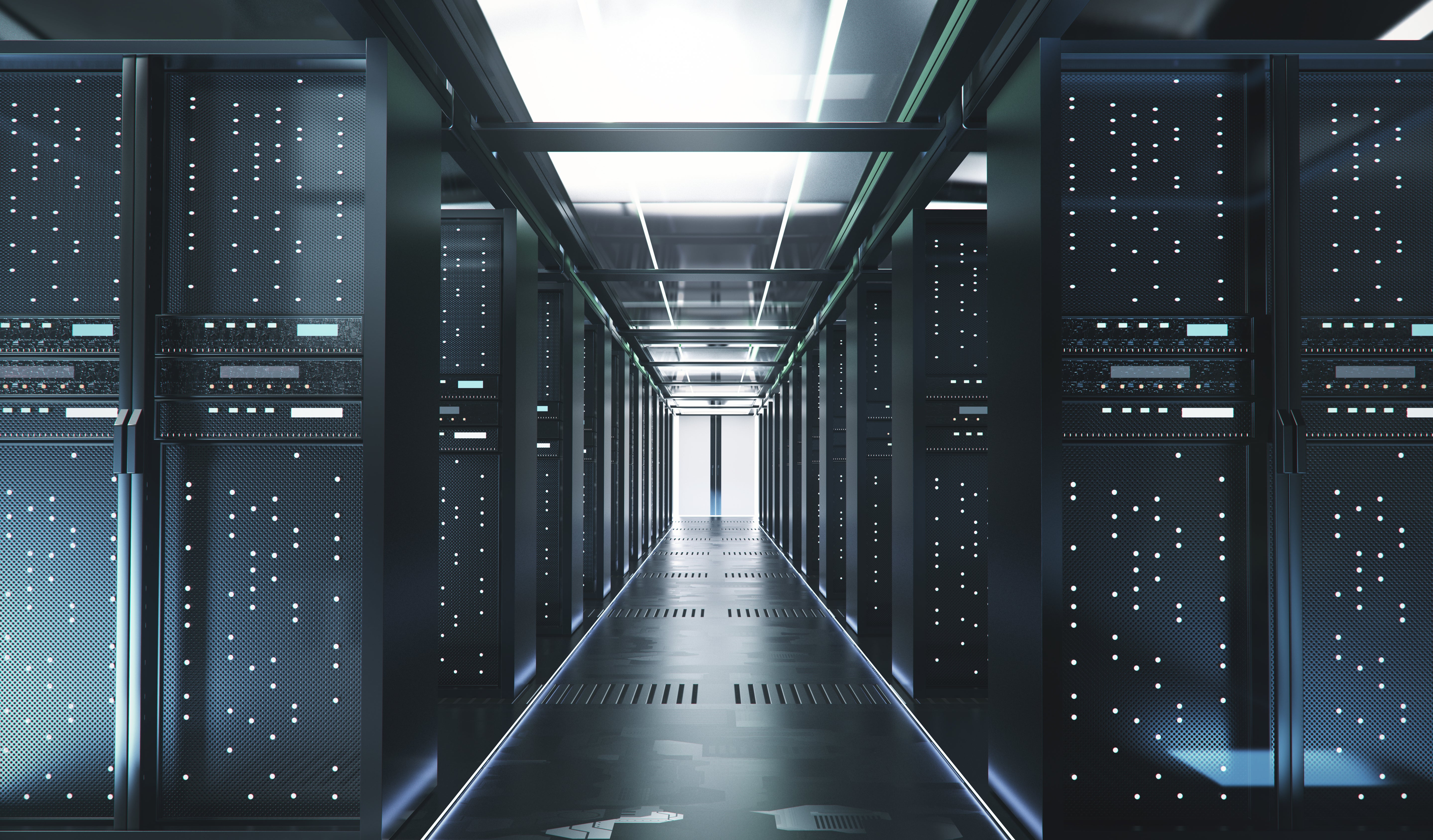 Secure data-center corridor lined with server racks